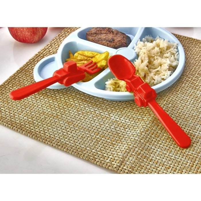 ® Figürlü Mama Çatal Kaşık Seti - Kırmızı