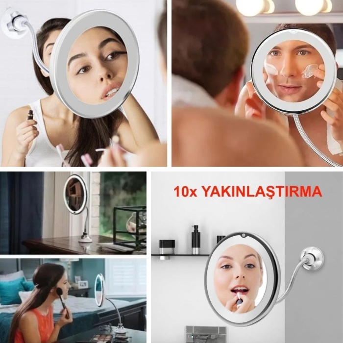 Biyomak® 360° Döner Esnek Makyaj Aynası – 10X Büyüteçli, Güçlü Vantuzlu Detay Görüntüleme Çok Açılı Makyaj & Cilt Bakım Aynası