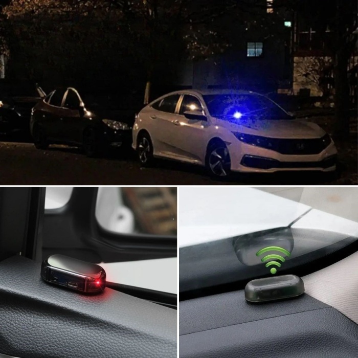 ®  Araç İçin Caydırıcı Solar Enerji İle Şarj Olan  Güçlü Yapışkanlı Işıklı Plastik Mini Sahte Alarm