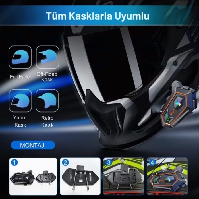Biyomak® Y20 Motorsikletler İçin Kablosuz Bluetooth Kulaklıklı – Suya Dayanıklı, Uzun Ömürlü Batarya, Gürültü Engelleme Özellikli Kask Kulaklığı
