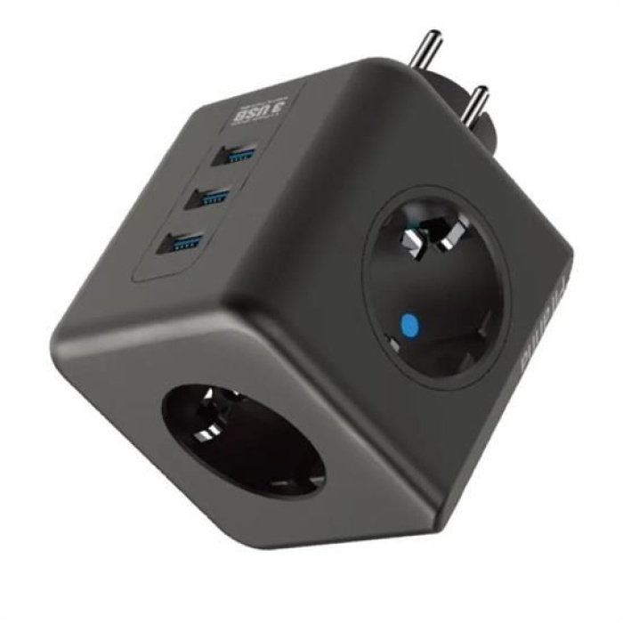 Biyomak® Isıya Dayanıklı Termal Akım Korumalı ve Çocuk Korumalı 3 Priz Girişli 3 USB Girişli Küp Priz