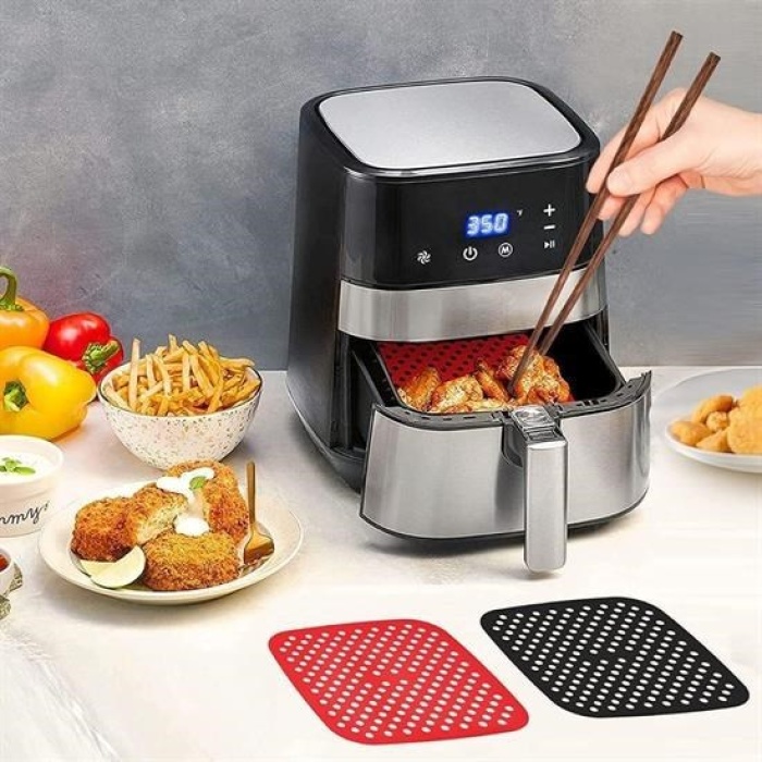 ® Renkli Isıya Dayanıklı Yıkanılabilir Silikon Fırın Ve Airfryer Kare Pişirme Matı 21,5 Cm
