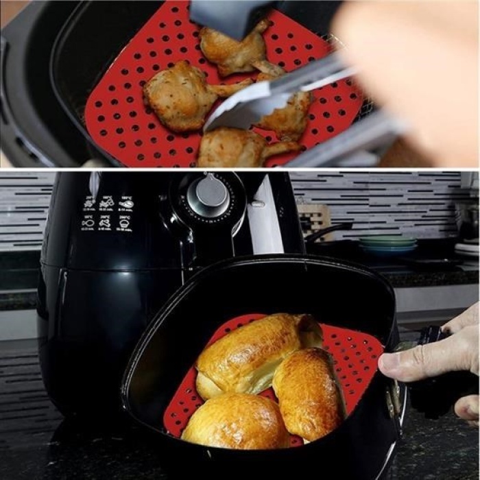 ® Renkli Isıya Dayanıklı Yıkanılabilir Silikon Fırın Ve Airfryer Kare Pişirme Matı 21,5 Cm