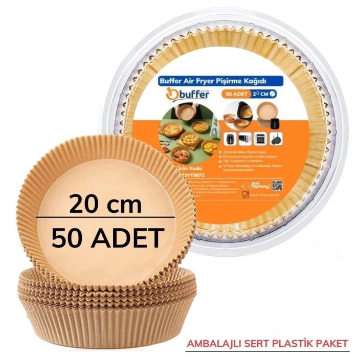 ® 50 Adet 20 cm Air Fryer Pişirme Kağıdı Tek Kullanımlık Yağ Geçirmez Yuvarlak Tabak Model PVC
