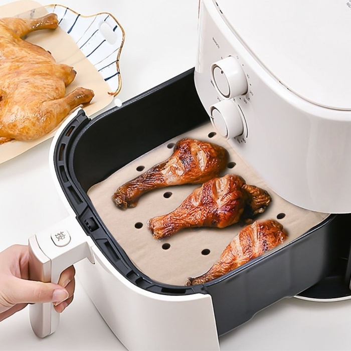 ® 150 Adet Air Fryer Pişirme Kağıdı Tek Kullanımlık Hava Fritöz Yağ Geçirmez Yapışmaz Gıda Pişirme Kağıdı Delikli Kare Model