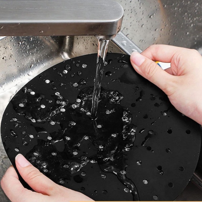 ® Siyah Isıya Dayanıklı Yıkanılabilir Silikon Fırın Ve Airfryer Yuvarlak Model Pişirme Matı 23 Cm