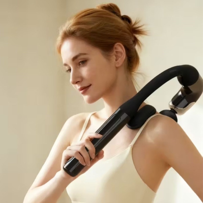 ® 4 Farklı Başlıklı Uzun Saplı Derin Doku Masaj Tabancası, Boyun, Omuz ve Sırt için Ergonomik Saplı Çoklu Masaj Modlu Taşınabilir Masaj Aleti