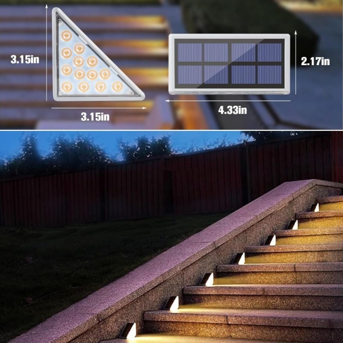 Biyomak® 8 Adet Üçgen  Güneş Enerjisi ile Şarj Olan Dış Mekan Solar Basamak Köşe Lambası