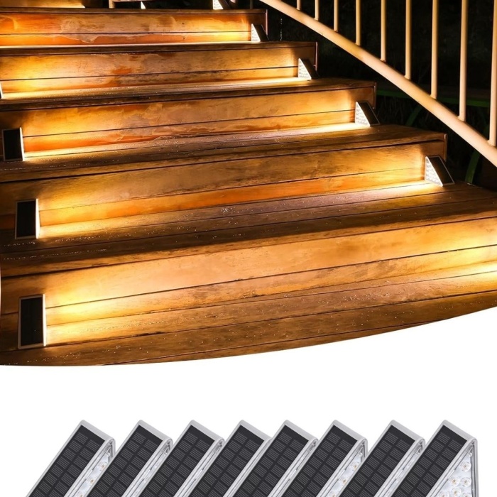 Biyomak® 8 Adet Üçgen  Güneş Enerjisi ile Şarj Olan Dış Mekan Solar Basamak Köşe Lambası