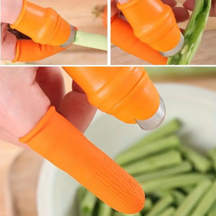 ® 5 Parça Pratik Parmak Koruyucu 1 Parça Baş Parmak Bıçaklı Eldiven Sebze Meyve Soyucu Kesme Ayıklayıcı Silikon Set