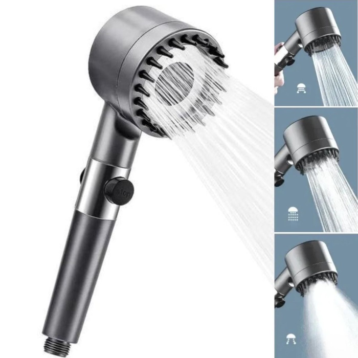 Biyomak® 3 Kademeli Turbo Basınçlı Masaj Başlıklı Silikon Fırçalı Duş Başlığı – Yüksek Basınçlı Su Tasarruflu Duş Başlığı