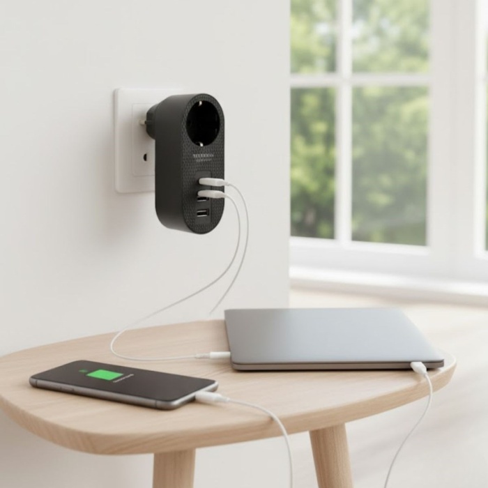 Biyomak® 2 USB,1 TYPE-C Girişli 1li Çocuk Korumalı,Isıya Karşı Dayanıklı 2500Watt Termal Akım Korumalı Priz