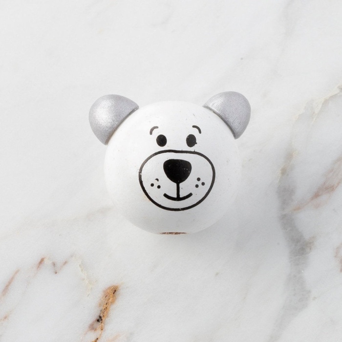 ® Loren 1 Adet Kulağı Gri Ayı Figürlü Ahşap Boncuk