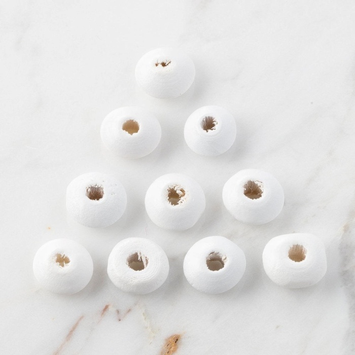 ® Loren 10 Adet Beyaz Yassı Ahşap Boncuk