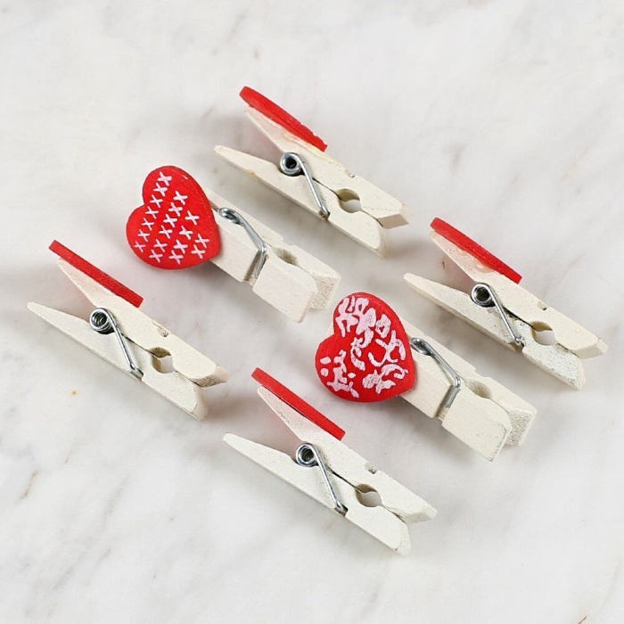 ® Loren Dekoratif Kırmızı Kalp Desenli Mandal 6lı