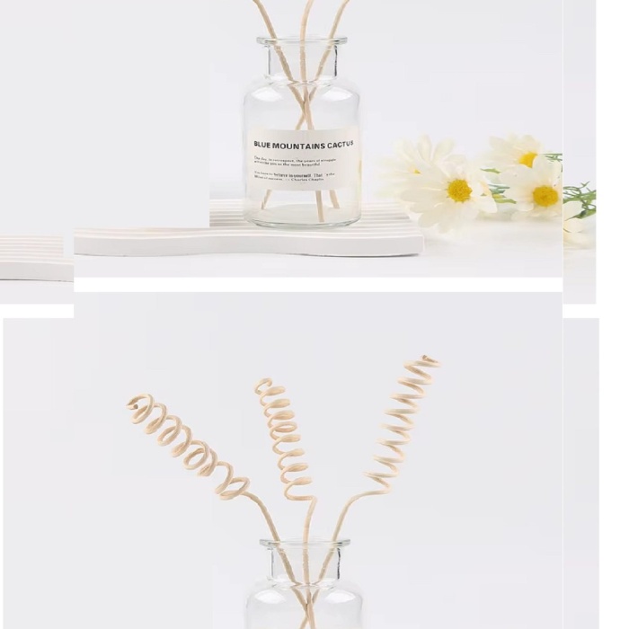 ® Yeni Ürün 3 Tek Adet 3 Model Aromaterapi Koku Dağıtıcı Rattan Şişe Ahşap Difüzör Çubuk (Spiral-Yaprak-Dalgalı)