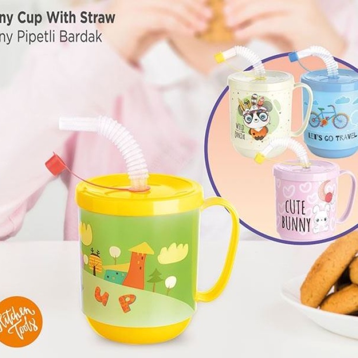 ® Funny Pipetli Çocuk Içecek Bardağı Desenli Bardak 350ml