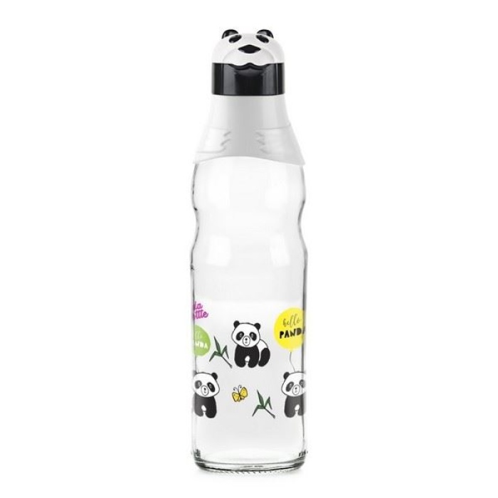 Biyomak® Sevimli Panda Tasarımlı Cam Suluk  Sızdırmaz 1000 ML