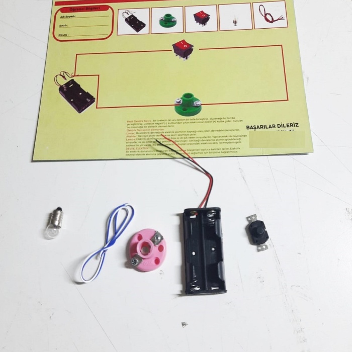Biyomak® Okul Deney Seti - Elektrik Seti Ampul - Pil Yatağı - Duy -Düğme Seti