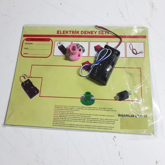 Biyomak® Okul Deney Seti - Elektrik Seti Ampul - Pil Yatağı - Duy -Düğme Seti