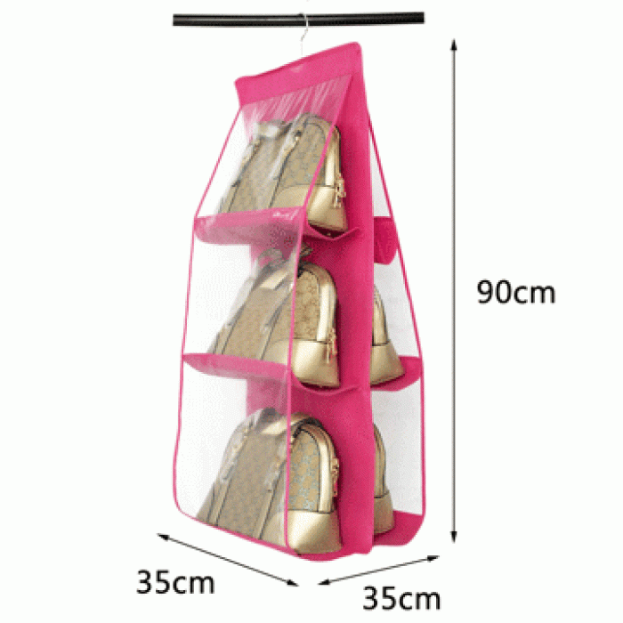 ® 6 Gözlü Pratik Dolap İçi Çanta Askılığı/Organizer (Pembe)
