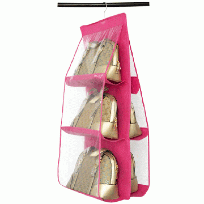 ® 6 Gözlü Pratik Dolap İçi Çanta Askılığı/Organizer (Pembe)