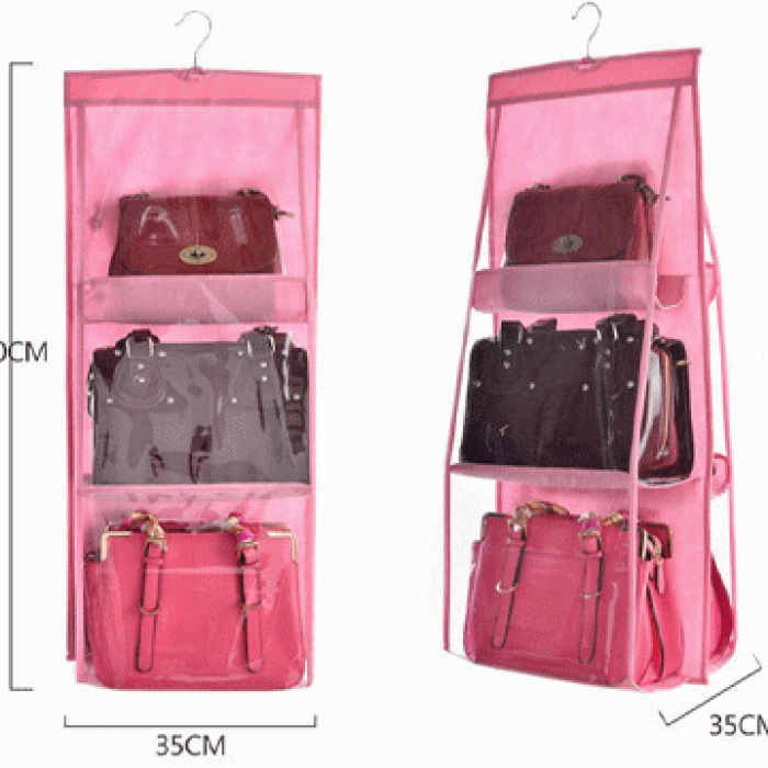 ® 6 Gözlü Pratik Dolap İçi Çanta Askılığı/Organizer (Pembe)