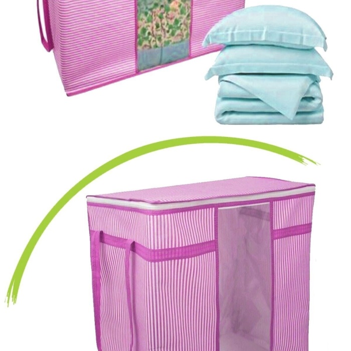 ® Pencereli Saklama Hurcu - Pembe Beyaz Çizgili