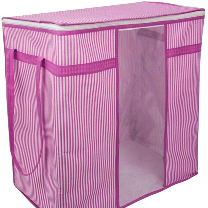 ® Pencereli Saklama Hurcu - Pembe Beyaz Çizgili