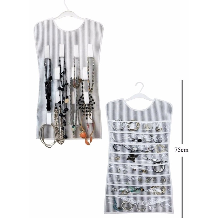 ® Siyah Çizgili Elbise Şeklinde Çift Taraflı Takı Organizeri