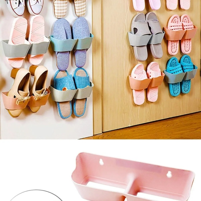 ® Banyo Terlik Tutucu - Kapı Arkası Pratik Raf - Terlik Tutucu Gri