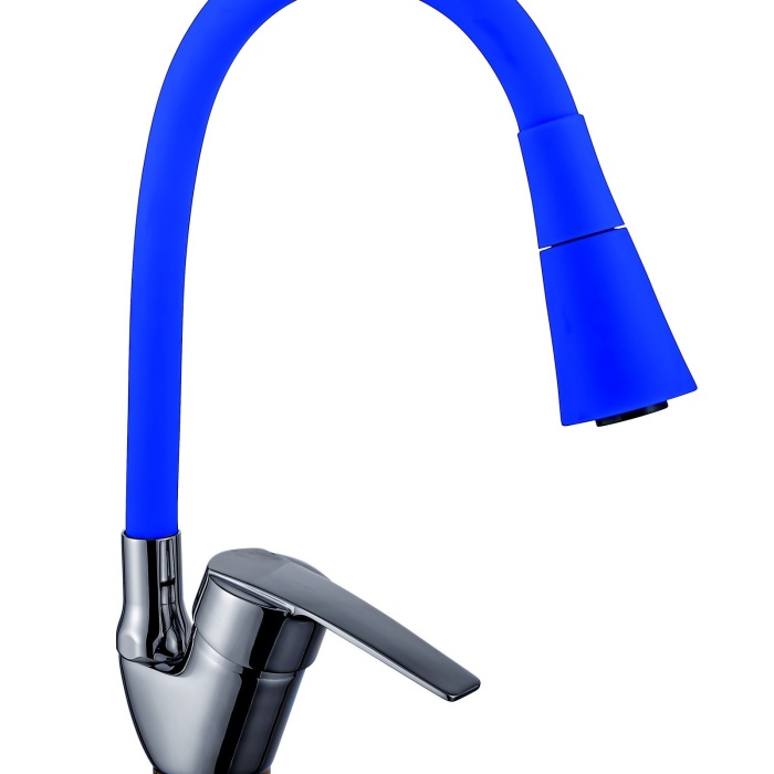 ® Oynar Başlıklı Çelik Spiral Üzeri Silikon Kaplama Musluk Başlığı Kobra Fonksiyonlu Musluk - Mavi