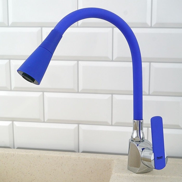 ® Oynar Başlıklı Çelik Spiral Üzeri Silikon Kaplama Musluk Başlığı Kobra Fonksiyonlu Musluk - Mavi