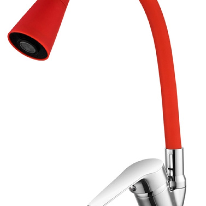 ® Oynar Başlıklı Çelik Spiral Üzeri Silikon Kaplama Musluk Başlığı Kobra Fonksiyonlu Musluk - Kırmızı