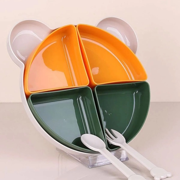 ® Tabldot Mama Tabağı Çıkarılabilir Kaseli -Tepsili 4 Bölmeli Çatal Kaşıklı Ayıcık Beslenme Kabı