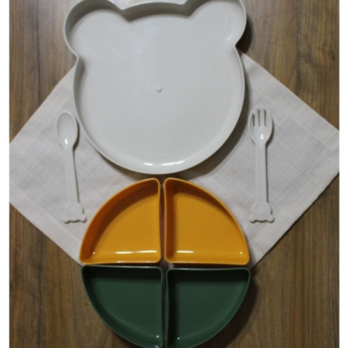 ® Tabldot Mama Tabağı Çıkarılabilir Kaseli -Tepsili 4 Bölmeli Çatal Kaşıklı Ayıcık Beslenme Kabı