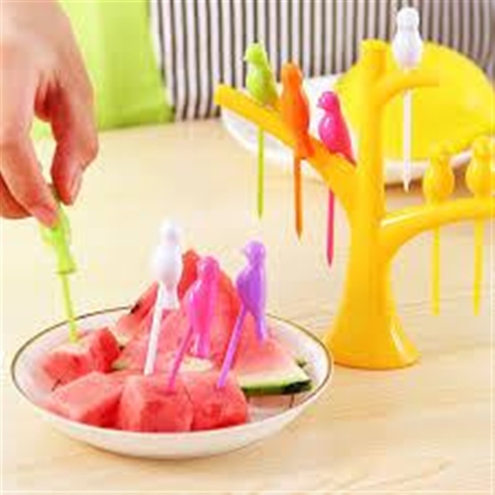 ® Ağaç Stantlı Kuş Şeklinde 6 adet Kokteyl Kürdan Seti