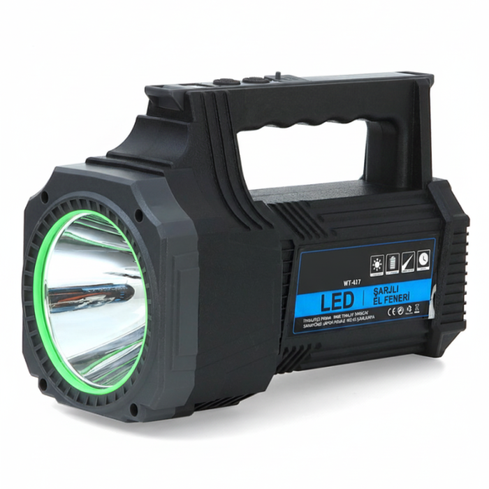 Biyomak® Şarjlı Dev Boy El Feneri 25W Süper Parlak LED El Lambası Kamp, Av ve Güvenlik İçin İdeal