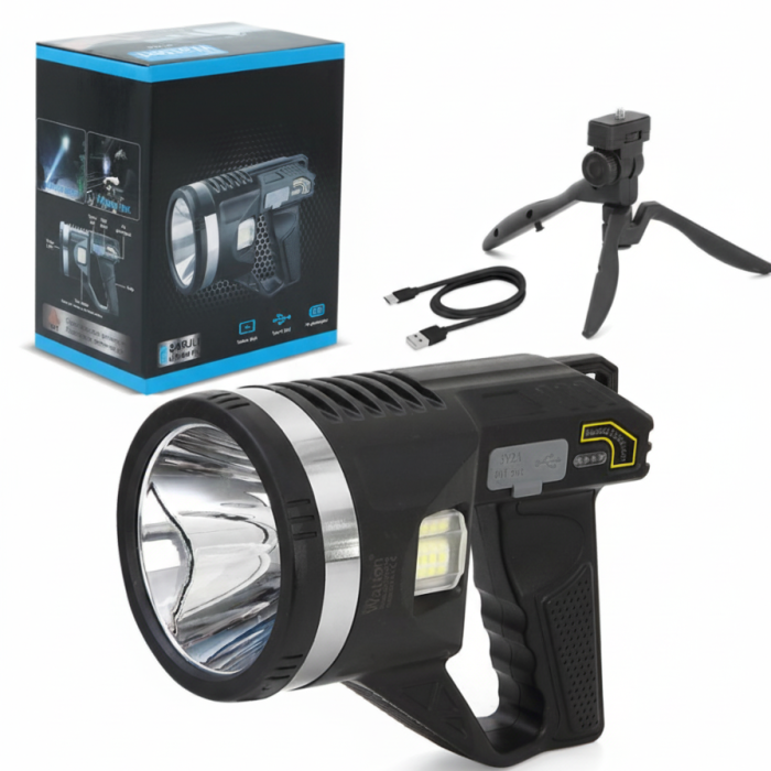 Biyomak® Şarjlı Dev Boy El Feneri Tripod Ayaklı Parlak LED El Lambası Kamp, Av ve Güvenlik İçin İdeal