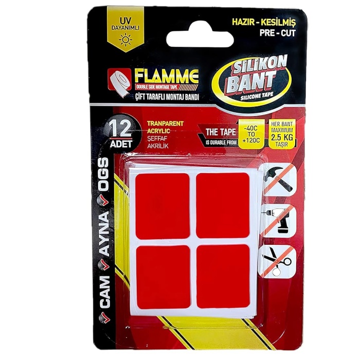 ® Montaj Bandı 2.5 KG - Çift Taraflı Hazır Kesilmiş Silikon Bant 12&amp;#39;li Montaj Bandı, Şeffaf