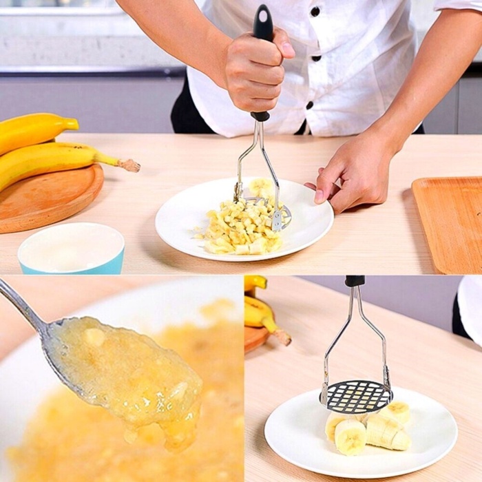 ® Renkli Plastik Saplı Paslanmaz Metal Patates Ezici Püre Yapıcı
