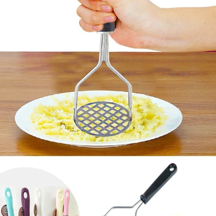 ® Plastik Saplı Delikli Metal Paslanmaz Patates Muz Yumurta Ezici Püre Yapıcı