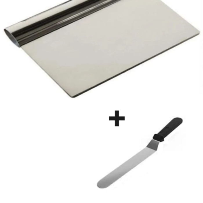 ® 2li Set Hamur Şekillendirici Eğik Pasta Spatulası +Metal Hamur Kesici Kazıyıcı Spatula