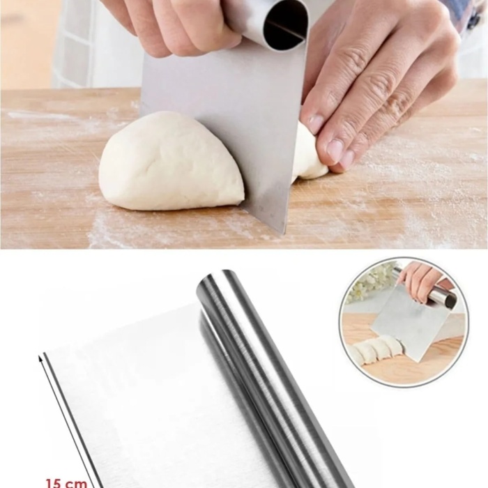 ® 2li Set Hamur Şekillendirici Eğik Pasta Spatulası +Metal Hamur Kesici Kazıyıcı Spatula