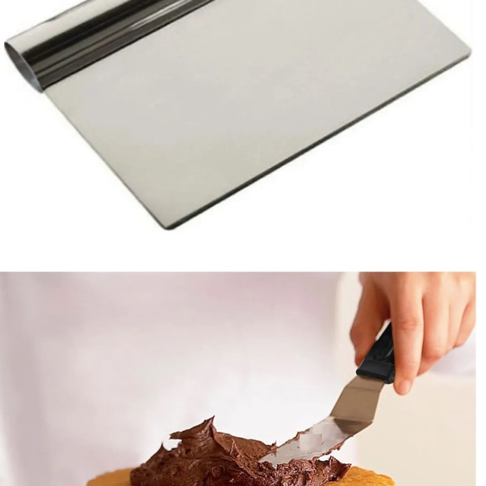 ® 2li Set Hamur Şekillendirici Eğik Pasta Spatulası +Metal Hamur Kesici Kazıyıcı Spatula