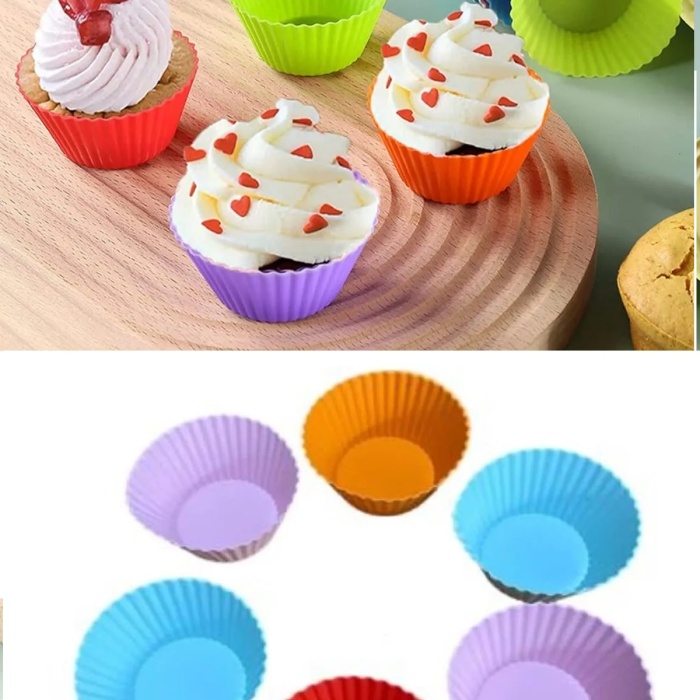 ® 6 Adet Yıkanabilir Mini Tırtıklı Muffin Kalıbı- Ribanalı Kek-Cupcake- Renkli Hamur Işi Kabı