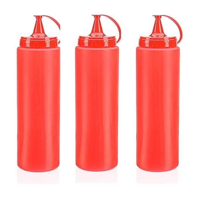 ® Ketçap Şişesi - 1000ML Dev Boy Kırmızı 3 Adet