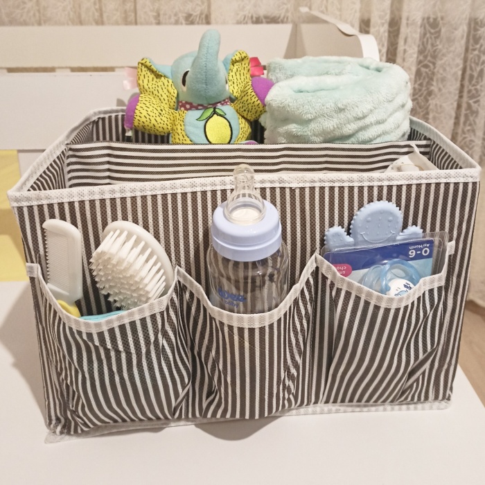 ® Bebek Beşik Başucu Düzenleyici Kapaklı 5 Bölmeli Organizer