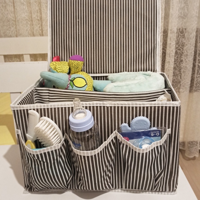 ® Bebek Beşik Başucu Düzenleyici Kapaklı 5 Bölmeli Organizer