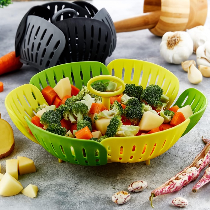 ® Plastik Katlanır Buharda Pişirme Aparatı Sağlıklı Haşlama Sepeti